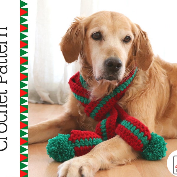 Dog Scarf Crochet Pattern, PDF Crochet Pattern for Medium - Large Size Dog Scarf, Christmas Crochet Pattern for Dogs