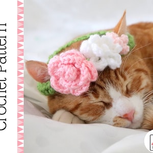 Cat Flower Crown PDF Crochet Pattern, 2-in-1 Flower Collar or Crown for Cats, Summer Crochet for Pets, Crochet Flower Pattern with Video image 1