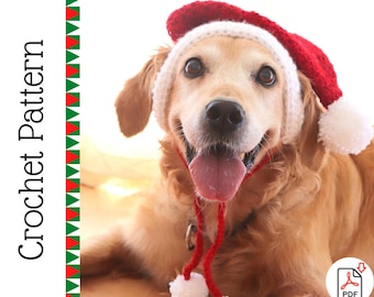 Crochet Pattern: Santa Hat for Large Dogs, Dog Santa Hat Pattern PDF / Digital Download, Christmas Crochet Pattern for Pets / Dog Lovers