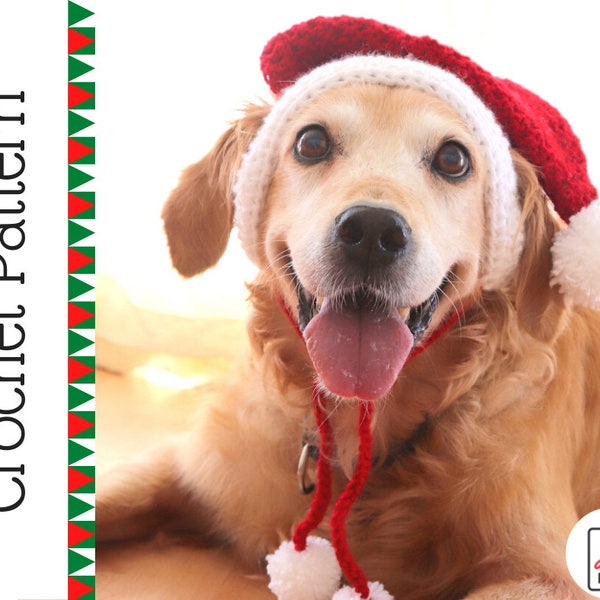 Crochet Pattern: Santa Hat for Large Dogs, Dog Santa Hat Pattern PDF / Digital Download, Christmas Crochet Pattern for Pets / Dog Lovers