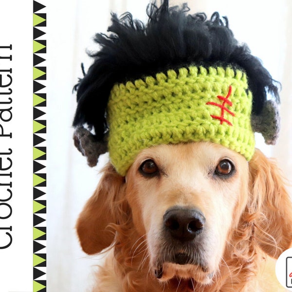 Crochet Pattern: Frankenstein Hat for Large Dogs, Dog Frankenstein Costume Pattern PDF Digital Download, Halloween Crochet Pattern for Pets