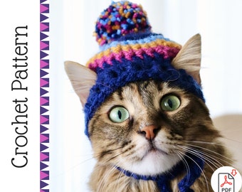 Crochet Cat Hat Pattern, schnelle und einfache Häkelanleitung für Katzen, herunterladbare Anleitung für DIY strukturierte Katzenmütze mit Ohrlöchern und Rippenmuster