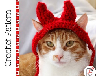 Crochet Pattern: Devil Horn Hat Headband for Cats, Crochet