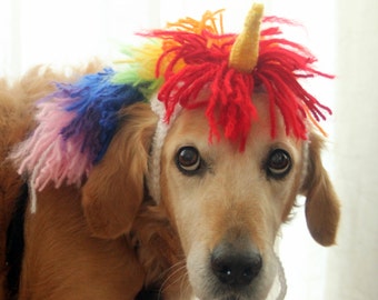 Unicorn Costume for Dogs, Unicorn Mane and Horn for Large Breed Dogs, Halloween Costumes for Pets, Unicorn Dog Hat, Funny Dog Accessories