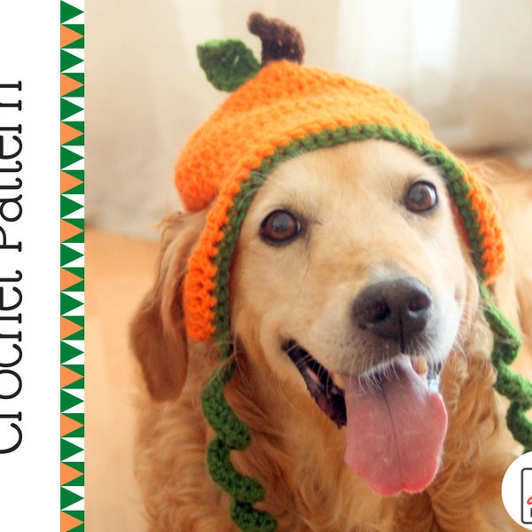 Crochet Pattern: Pumpkin Hat for Large Dogs, Halloween Jack-o-lantern Hat Pattern, Thanksgiving Pumpkin Dog Hat PDF for Digital Download