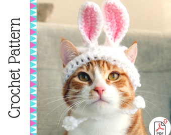 Crochet Pattern: Easter Bunny Ear Hat for Cats, Rabbit Ear Crochet Pattern with Ear Holes - Fits Cats + Extra Small Dog Breeds