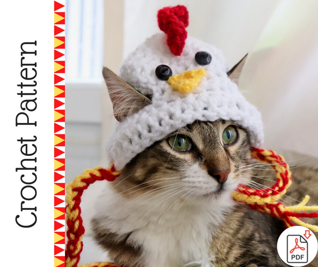 CROCHET PATTERN: Chicken Hat for Cats, Easy Crochet Chicken Cat