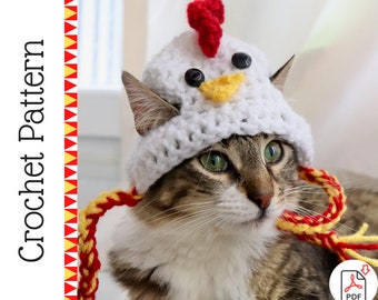 CROCHET PATTERN: Chicken Hat for Cats, Easy Crochet Chicken Cat Hat Pattern with Supplemental Videos, Fun Digital Crochet Project for Pets