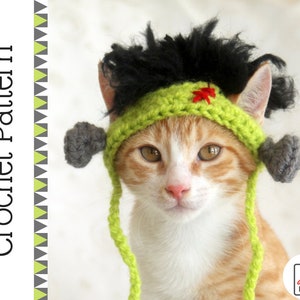 Crochet Frankenstein Hat Pattern for Cats - Extra Small Dogs, Monster Cat Costume Crochet Pattern, Halloween / Fall Crochet Pattern for Pets