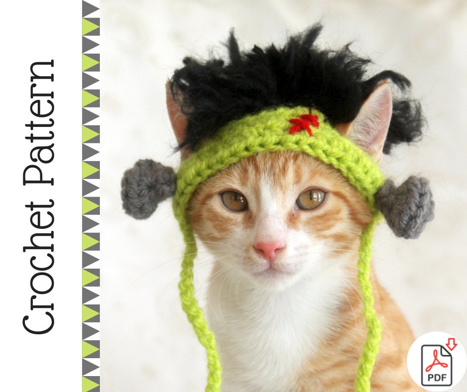 Crochet Frankenstein Hat Pattern for Cats - Extra Small Dogs, Monster Cat Costume Crochet Pattern, Halloween / Fall Crochet Pattern for Pets