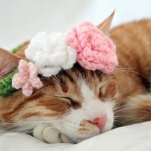 Cat Flower Crown PDF Crochet Pattern, 2-in-1 Flower Collar or Crown for Cats, Summer Crochet for Pets, Crochet Flower Pattern with Video image 8