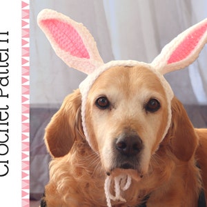 Crochet Pattern: Easter bunny ear headband for dogs, PDF instructions / digital download for rabbit costume for large dogs with ear holes