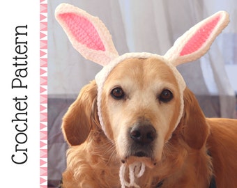 Crochet Pattern: Easter bunny ear headband for dogs, PDF instructions / digital download for rabbit costume for large dogs with ear holes