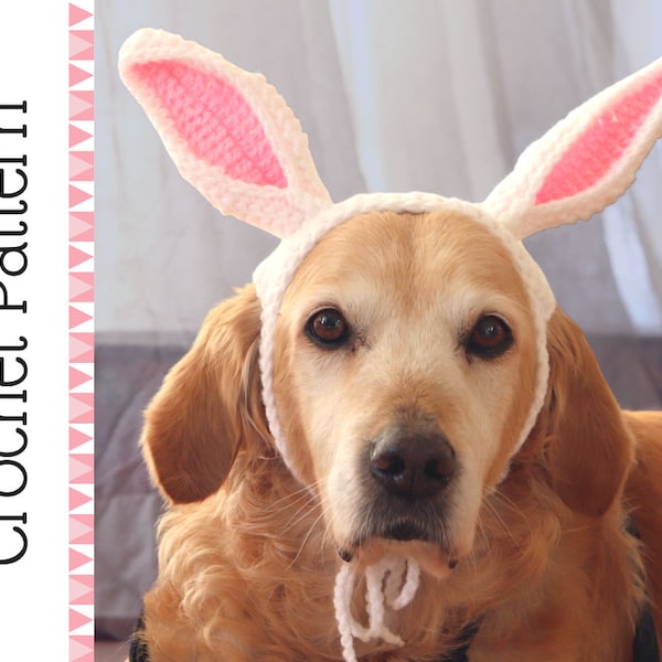 Modèle au crochet : bandeau d’oreille de lapin de Pâques pour chiens, instructions PDF / téléchargement numérique pour costume de lapin pour grands chiens avec trous d’oreille