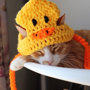 Duck Hat for Cats, Cute Yellow Ducky Cat Hat with Ear Holes, Easy Cat Halloween Costume Ideas, Funny Gift for Cat Lover, Crochet Pet Hats image 8