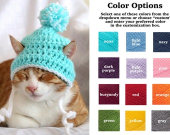 Hat for Cats, Crochet Bobble Pom Pom Hat for Cats and Small Dog Breeds, Cat / Kitten Knit Winter Beanie Toque Hat, Feline Photo Prop