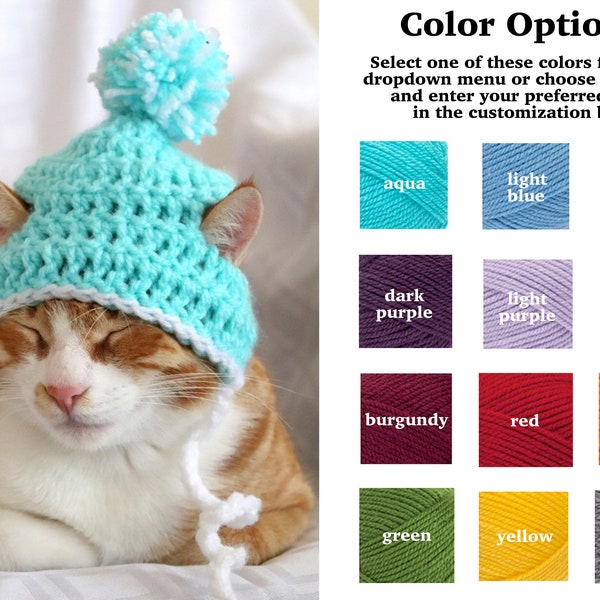 Hat for Cats, Crochet Bobble Pom Pom Hat for Cats and Small Dog Breeds, Cat / Kitten Knit Winter Beanie Toque Hat, Custom Colors Available