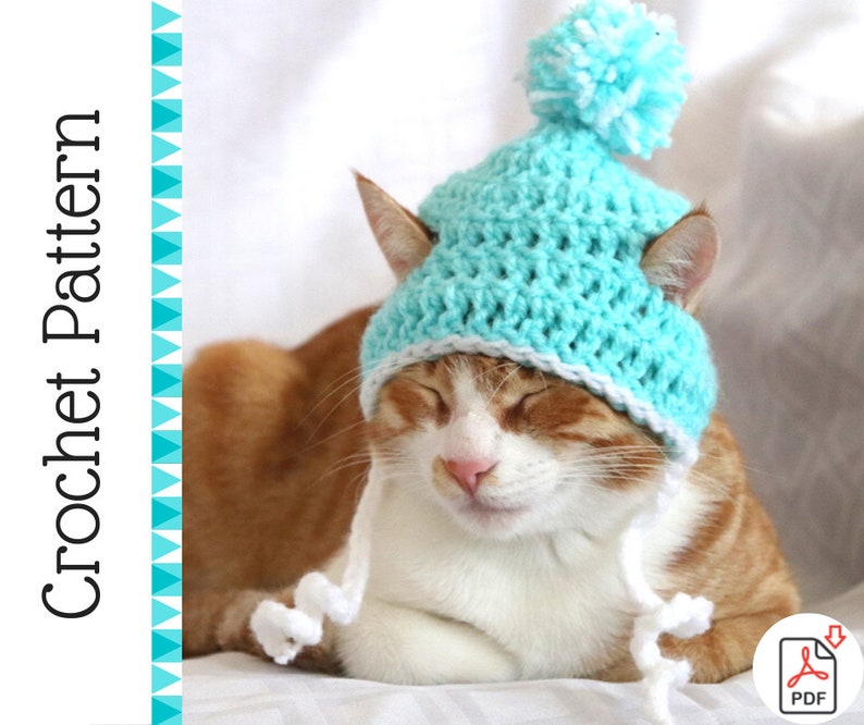 Crochet Cat Hat Pattern, Beginner Friendly Crochet Pattern for Cats, Cat Beanie Crochet Pattern, Downloadable Pattern Crochet Cat Accessory image 1