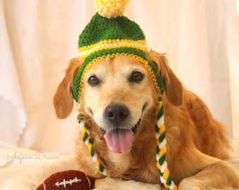 Sombrero de perro del equipo deportivo, sombrero de perro personalizado en los colores de su equipo, sombrero de espíritu escolar para perros, sombrero de gorro Pom Pom personalizado para perros, sombrero de perro de fútbol