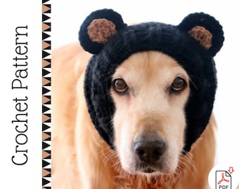 Crochet Pattern: bear dog snood, PDF instructions for crochet dog snood with bear ears, crochet accessory / costume for large dogs