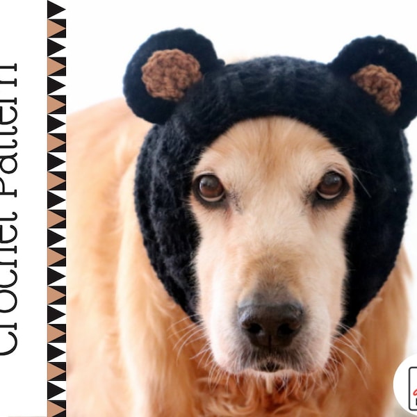 Crochet Pattern: bear dog snood, PDF instructions for crochet dog snood with bear ears, crochet accessory / costume for large dogs