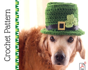 Häkelanleitung: Kobold Hut für M-L Rasse Hunde, St. Patrick's Day Häkelanleitungen für Haustiere, Leprechaun Hundemütze Häkelanleitung