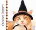 Crochet Pattern: Witch hat for cats, PDF instructions for cat witch hat costume with chin straps / ear holes, crochet halloween idea of cats