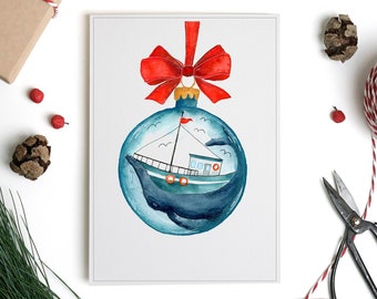 Greeting card - Whale on a Christmas ornament
