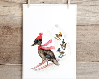 Greeting card - Mama Duck and the ski lesson