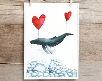 Carte de souhaits - Sky is the limit - Baleine et ses ballons