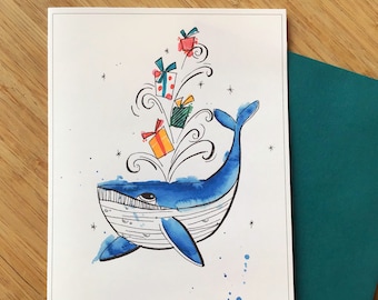 Christmas card, Greeting card - Festive whale