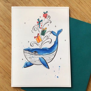Carte de Noël, Souhaits pour le temps des fêtes - Baleine en fête