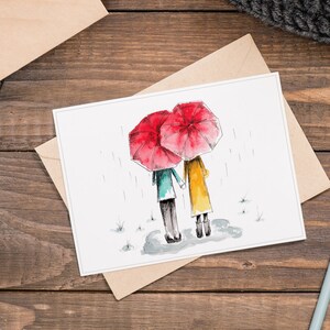 Carte de souhaits - Amoureux sous la pluie
