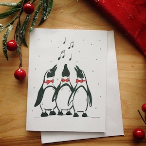 Carte de Noël, Souhaits pour le temps des fêtes - Pingouins en choeur