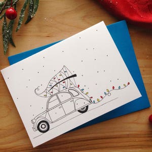 Carte de Noël, Souhaits pour le temps des fêtes - Voiture des fêtes