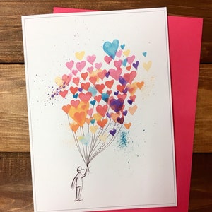 Carte de souhaits - Joyeuse St-Valentin - L'amoureux aux ballons