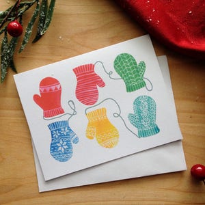 Carte de Noël, Souhaits pour le temps des fêtes - Mitaines chaleureuse
