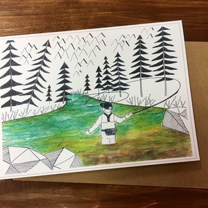 Carte de souhaits - Pêche à la rivière