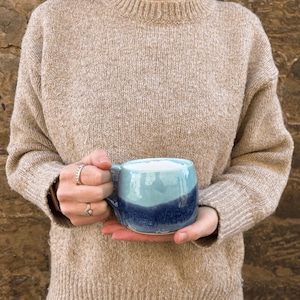Blue Landscape Large Round Handmade Stoneware Ceramic Colourful Mug