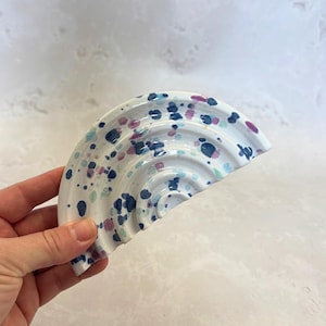 Sweetpea Ceramic Soap Dish, colourful soap dish, handmade soap dish, made in Scotland