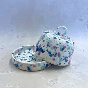 Sweetpea Ceramic Butter Dish, colourful butter dish, handmade butter crock, ceramic cheese dome, made in Scotland