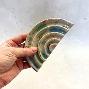 Green & Blue Sea Glass Ceramic Soap Dish, colourful soap dish, handmade soap dish, made in Scotland
