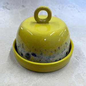 Yellow Shoreline Ceramic Butter Dish, colourful butter dish, handmade butter crock, ceramic cheese dome, made in Scotland
