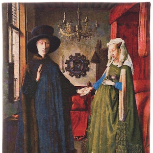 Van Eyck Painting Wall Decor - Belgian Tapestry Wall Hanging - Arnolfini Portrait - Renaissance Decor - Wall Tapestry Hanging