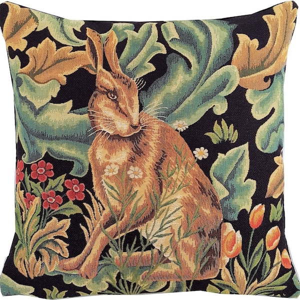 Rabbit Pillow Cover - William Morris Blackforest Cushion Cover - Morris Home Decor - Jacquard Woven Pilllow - Belgian Tapestry Pillow