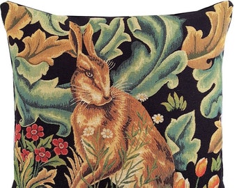 Rabbit Pillow Cover - William Morris Blackforest Cushion Cover - Morris Home Decor - Jacquard Woven Pilllow - Belgian Tapestry Pillow