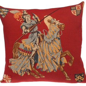 Medieval Jousting Knights Pillow Cover - 18x18 Belgian Tapestry Pillow - Heraldic Gift - Heraldic Pillow - PC-1312/L