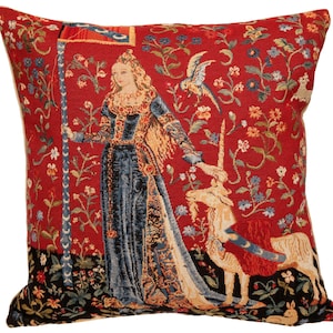 Einhorn Kissenbezug Lady und das Einhorn belgischer Gobelin Kissenbezug The Touch Wurfkissen