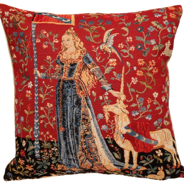 Unicorn Pillow Cover Lady and the Unicorn belgian tapestry cushion cover The Touch throw pillow
