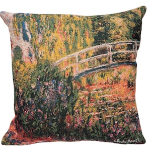 Monet Pillow Cover - Monet Reproduction - Japanese Bridge - Monet Gift - Monet Decor - 18x18 Belgian Tapestry Pillow Cover